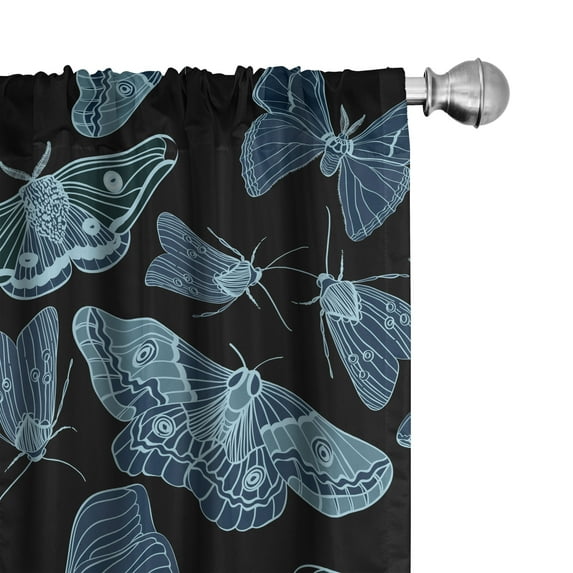 Ambesonne Gothic Themed Curtains, Occult Moth Pattern, Pair of 28"x84", Pale Blue Charcoal Grey