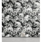 Ambesonne, Gothic Themed Peel & Stick Wallpaper for Home, Spooky Skull Pattern, 13"x72", Charcoal Grey Pale Grey
