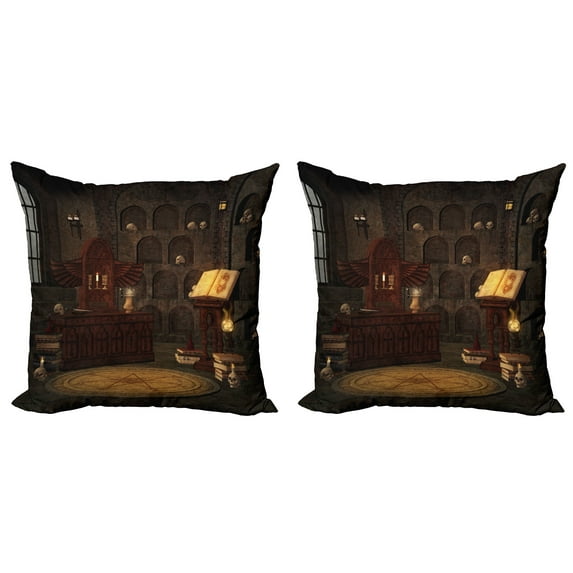 Ambesonne Gothic Throw Pillow Cover 2 Pack, Magicians with Skulls, 20", Brunette Brown
