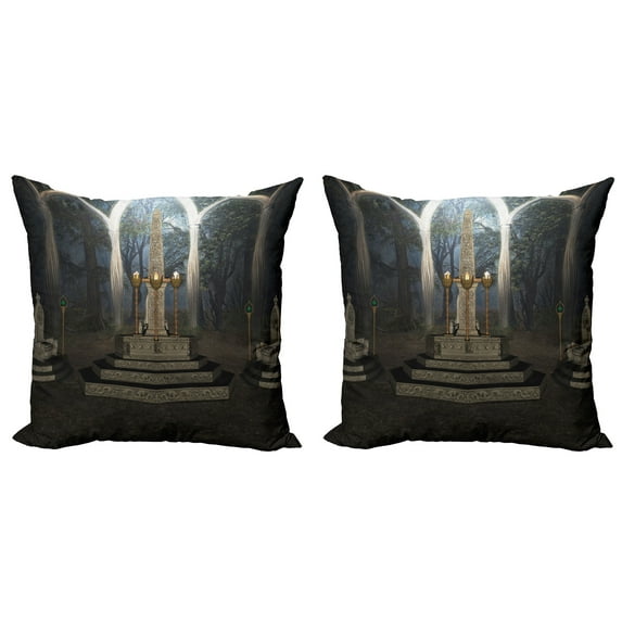 Ambesonne Gothic Throw Pillow Cover 2 Pack, Secret Forest, 16", Dark Taupe and Dusk