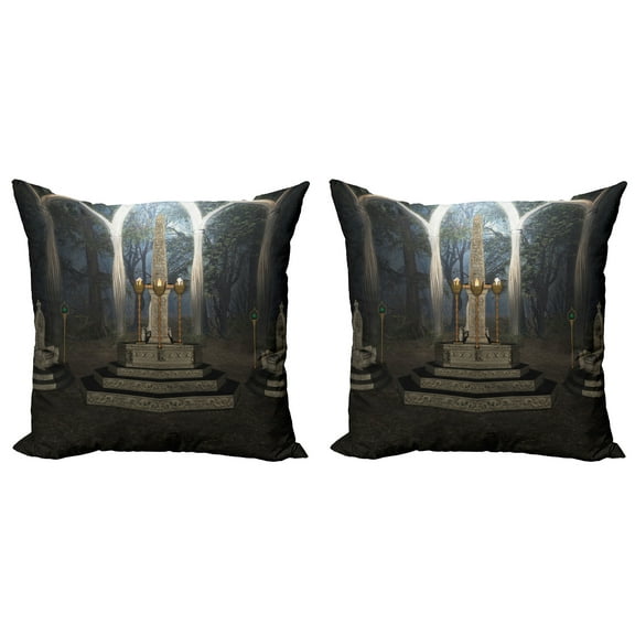 Ambesonne Gothic Throw Pillow Cover 2 Pack, Secret Forest, 24", Dark Taupe and Dusk