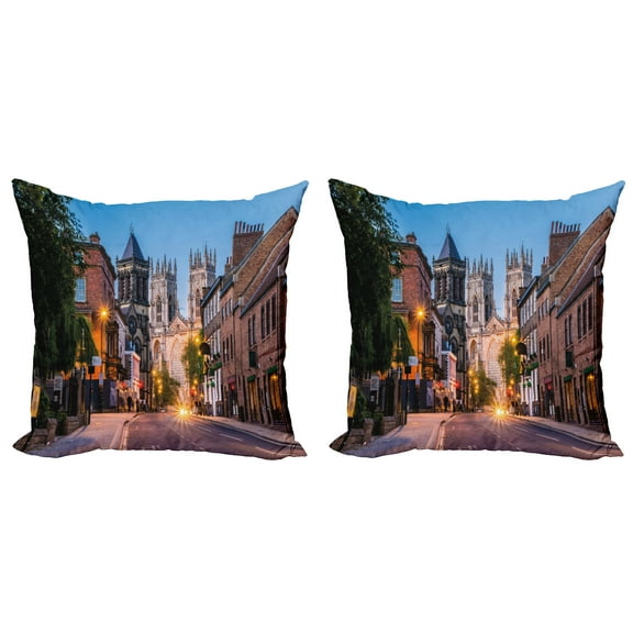 Ambesonne Gothic Throw Pillow Cover 2 Pack, York Minster View, 16", Multicolor
