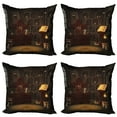 thumbnail image 1 of Ambesonne Gothic Throw Pillow Cover 4 Pack, Magicians with Skulls, 20", Brunette Brown, 1 of 5