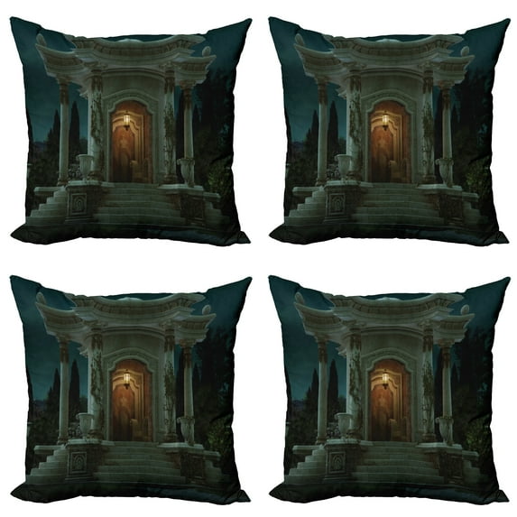 Ambesonne Gothic Throw Pillow Cover 4 Pack, Roman Pavilion Mystic, 18", Petrol Blue and Orange