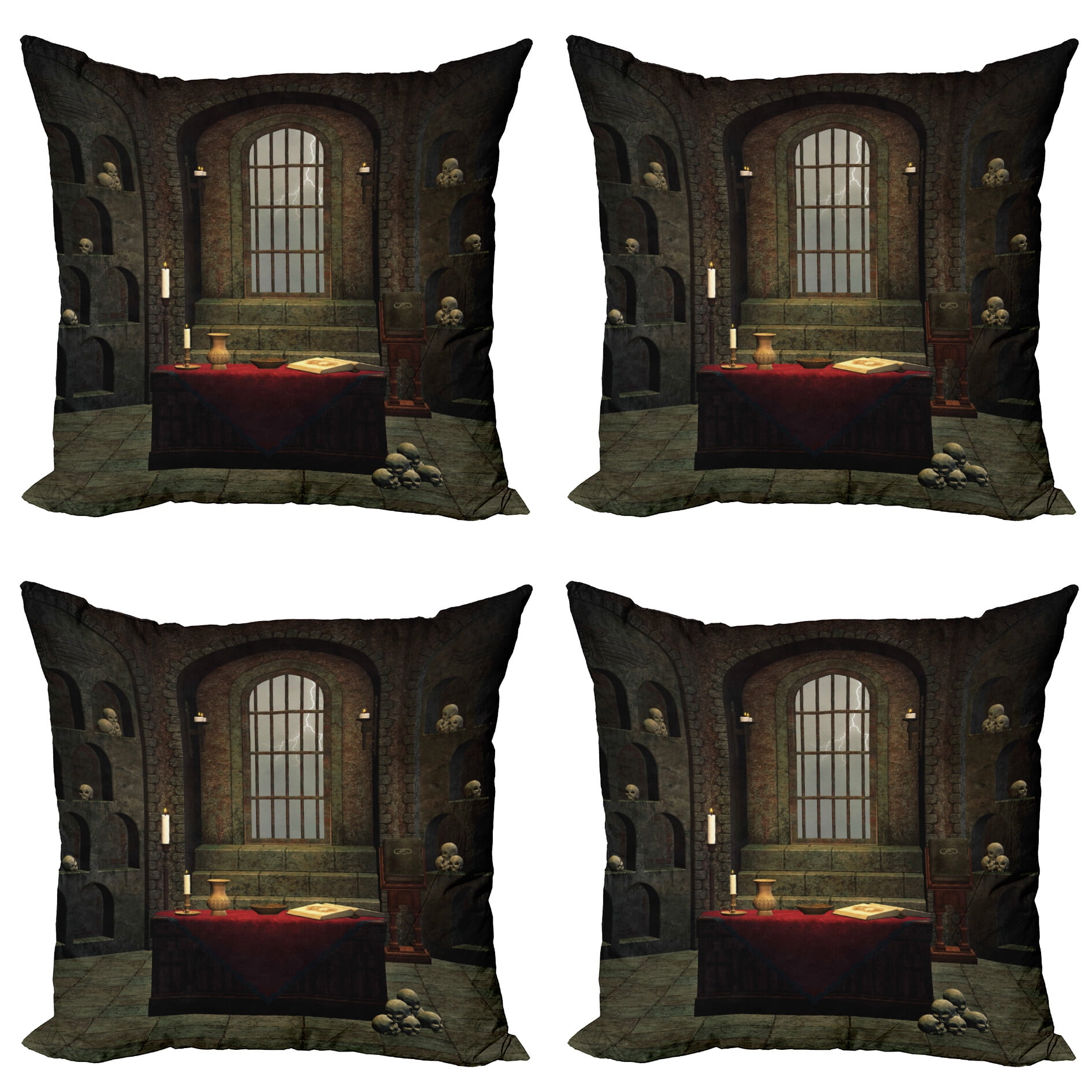Ambesonne Gothic Throw Pillow Cover 4 Pack, Room Skulls, 24", Red Brown ...