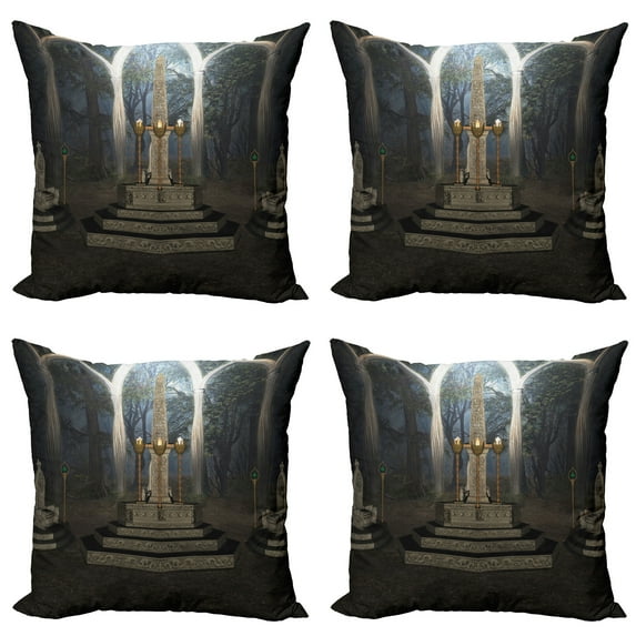 Ambesonne Gothic Throw Pillow Cover 4 Pack, Secret Forest, 20", Dark Taupe and Dusk