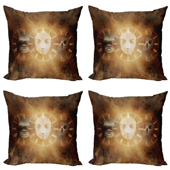 Ambesonne Gothic Throw Pillow Cover 4 Pack, Spooky Scary Skull, 24", Yellow Tan