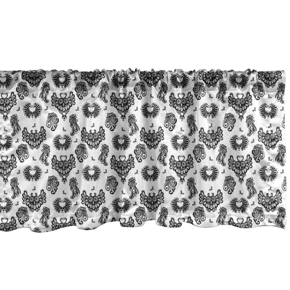 Ambesonne Gothic Window Valance, Victorian Owls Flourish, 54" X 12", Black Grey White