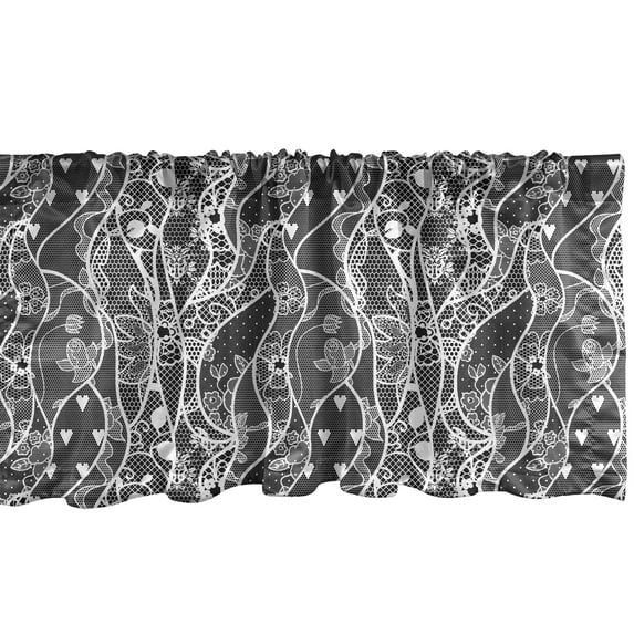 Ambesonne Gothic Window Valance, Vintage Roses Hearts, 42" x 12", Black White