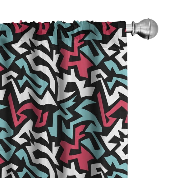 Ambesonne Graffiti Window Curtains, Sharp Geometric Motifs Art, Each 28" W x 95" L, Dark Pink Turquoise White