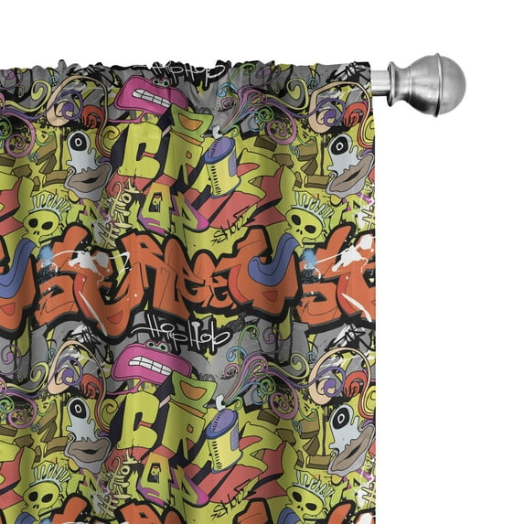 Ambesonne Graffiti Curtains, Hip Hop Culture Design, Pair of 28"x84", Multicolor
