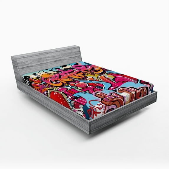 Ambesonne Graffiti Fitted Sheet, Hip Hop Street Art, California King, Multicolor