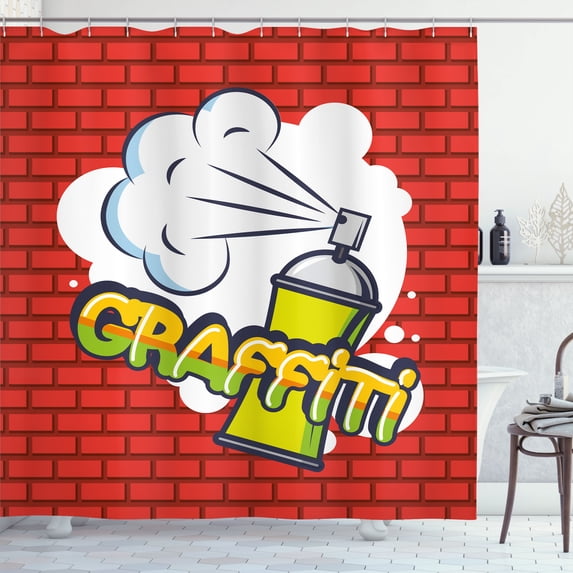 Ambesonne Graffiti Shower Curtain, Bubbly Colorful Letters, 69"Wx84"L, Vermilion Multicolor