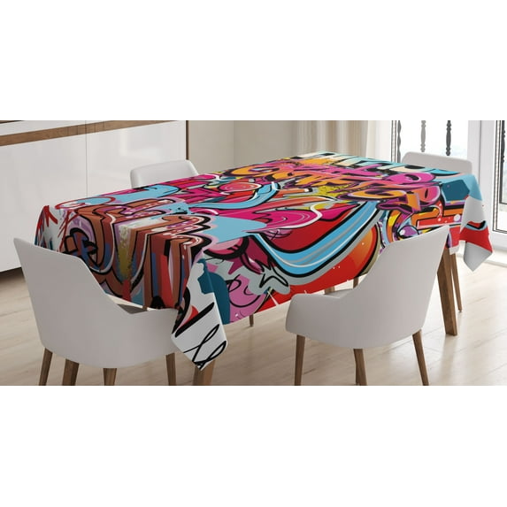 Ambesonne Graffiti Tablecloth Rectangular Table Cover, Hip Hop Street Art, 60"x90", Multicolor