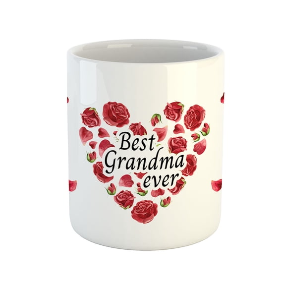Ambesonne Grandma Ceramic Gift Mug, Love Lettering Grandmother, 11 oz, Ruby Evergreen Black