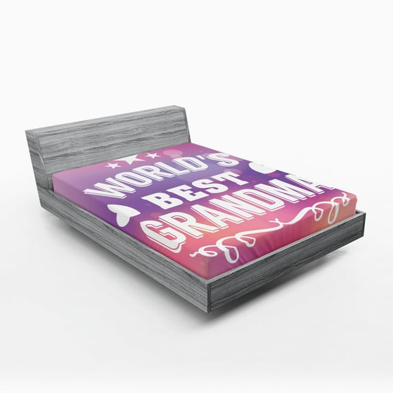 Ambesonne Grandma Fitted Sheet, Stars and Heart Pattern, King Size, Purple Coral White
