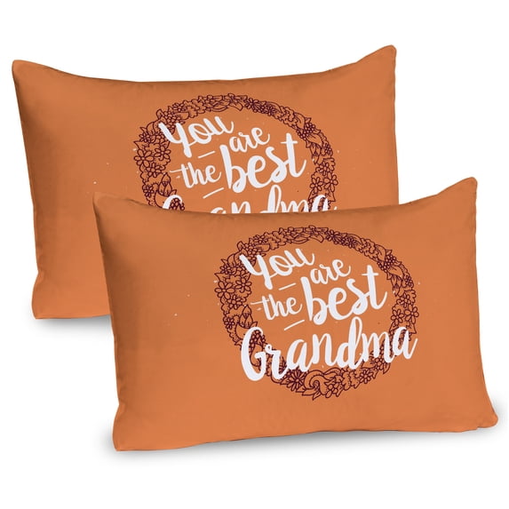 Ambesonne Grandma Pillow Sham 2 Pack, Floral Wreath Words, 30"x20", Orange Ruby White