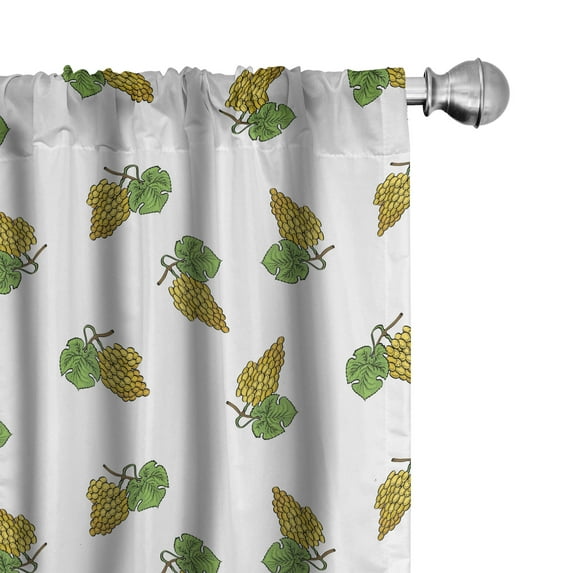 Ambesonne Grape Window Curtains, Sketchy Fruits Leaves Art, Each 28" W x 63" L, Lime Green and Pastel Yellow