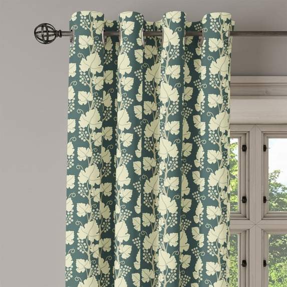 Ambesonne Grape Grommet Curtain Single Panel, Floral Farming Pattern, 50"x60", Green Beige