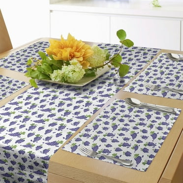 Ambesonne Grape Table Runner & Placemats, Fruit Yummy Design, Placemat 4 pcs + Runner 12"x72", Purple Green