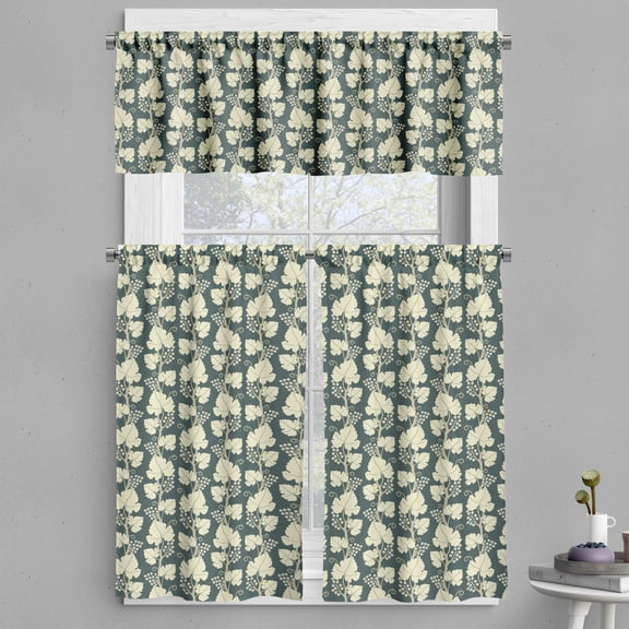 Ambesonne Grape Valance & Curtain, Floral Farming Pattern, 55"x24", Green Beige