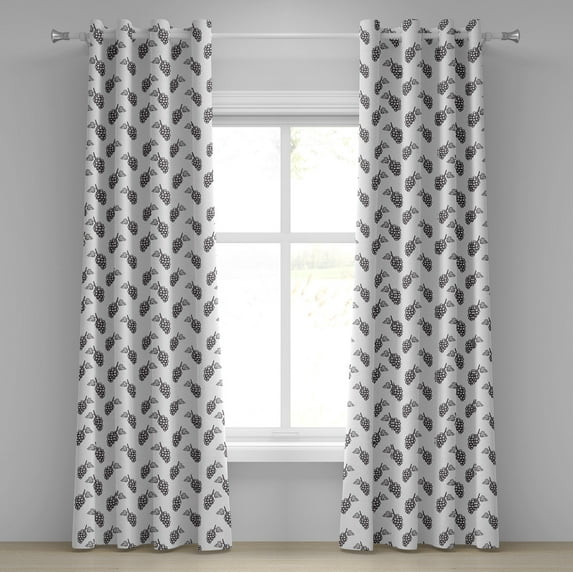 Ambesonne Grapes Grommet Curtain, Sketchy Summer Fruits, 50" x 108", Grey White
