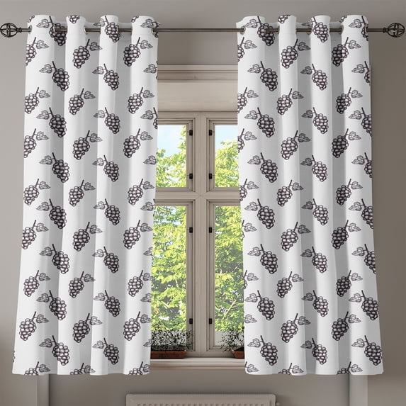 Ambesonne Grapes Grommet Curtain, Sketchy Summer Fruits, 50" x 63", Grey White