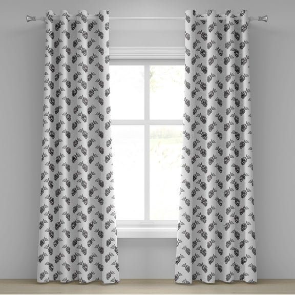 Ambesonne Grapes Grommet Curtain, Sketchy Summer Fruits, 50" x 72", Grey White