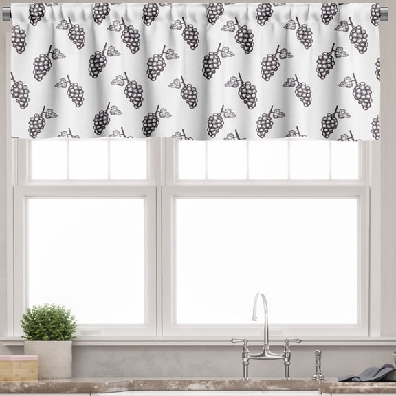 Ambesonne Grapes Valance Pack of 2, Sketchy Summer Fruits, 54"X12", Grey White