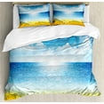 thumbnail image 1 of Ambesonne Graphic Beach Duvet Cover Set, Sea Horizon Coast, 2-Calking, Persian Blue Orange, 1 of 7
