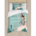 thumbnail image 1 of Ambesonne Graphic Beach Duvet Cover Sets, Woman Cycling in Sea, 2-Twin, Coral Pale Blue, 1 of 4