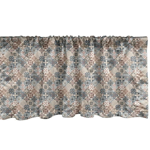 Ambesonne Gray Window Valance, Floral Squares Ornament Art, 54" X 12", Dark Eggshell Purpleblue