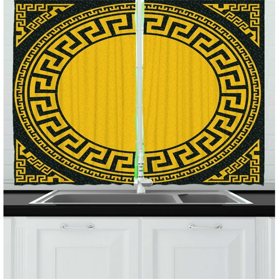 Ambesonne Greek Kitchen Curtains, Sun Inspired Big Circle Form, 55"x45", Charcoal Grey and Marigold