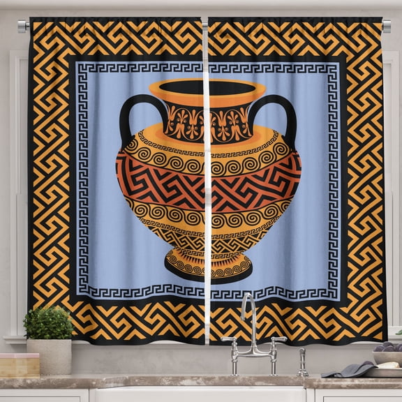 Ambesonne Greek Kitchen Curtains, Traditional Amphora Shape, 55"x45", Lavender Orange and Black