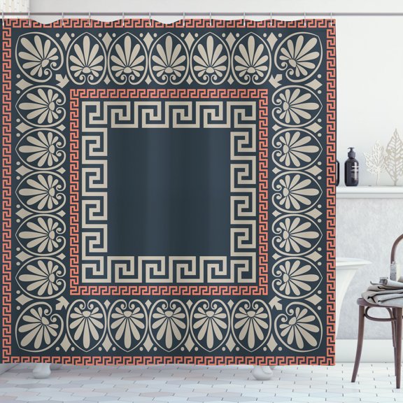 Ambesonne Greek Shower Curtain, Antique Grecian Pattern Print, 69"Wx70"L, Dark Slate