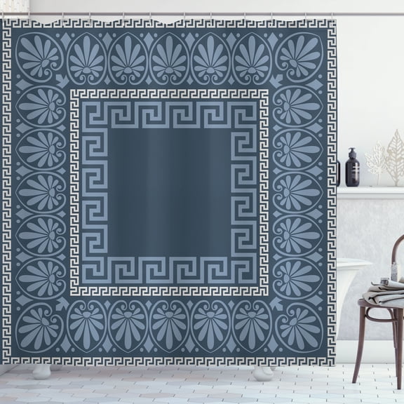 Ambesonne Greek Shower Curtain, Antique Grecian Pattern Print, 69"Wx75"L, Slate Blue