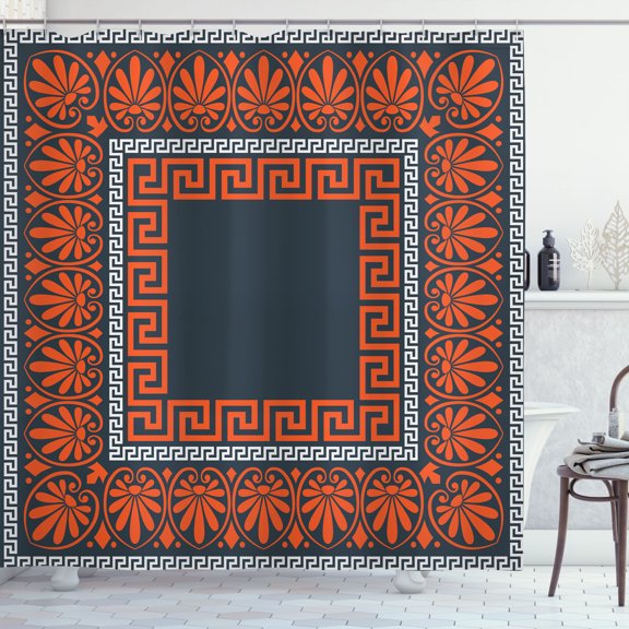 Ambesonne Greek Shower Curtain, Antique Grecian Pattern Print, 69"Wx84"L, Dark Orange