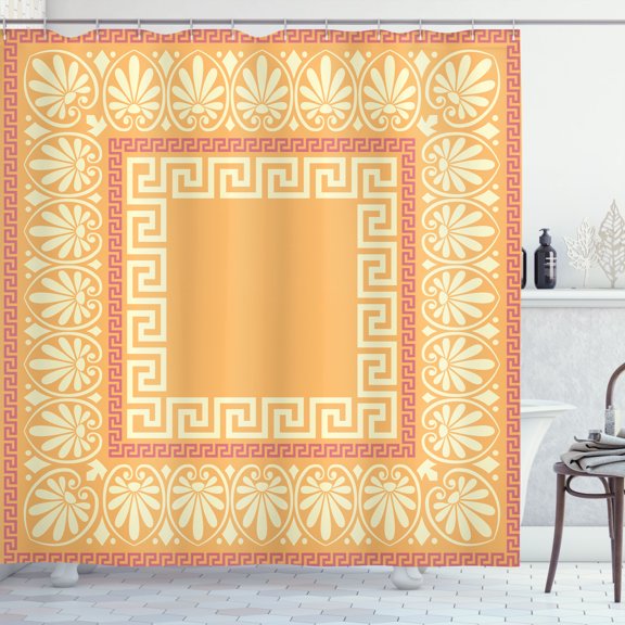 Ambesonne Greek Shower Curtain, Antique Grecian Pattern Print, 69"Wx84"L, Pale Orange