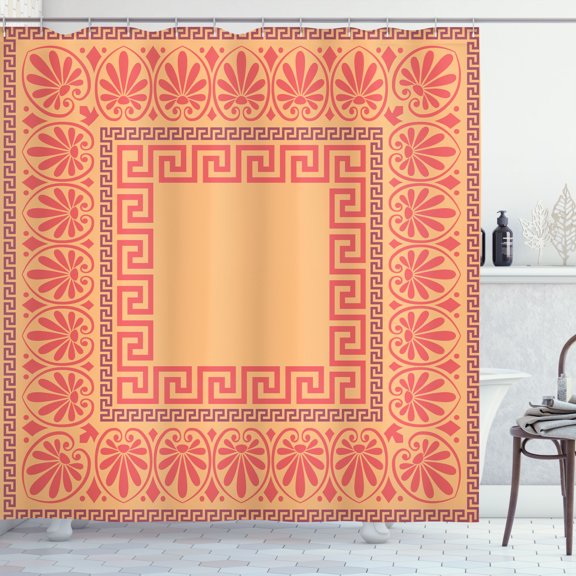 Ambesonne Greek Shower Curtain, Antique Grecian Pattern Print, 69"Wx84"L, Pastel Pink
