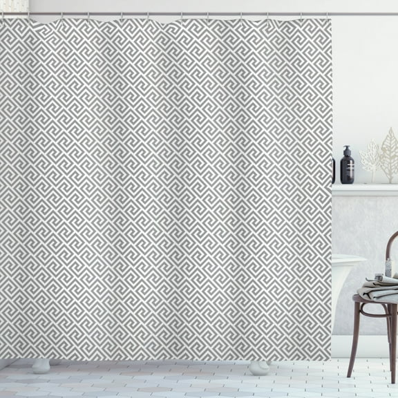 Ambesonne Greek Shower Curtain, Retro Frieze Ornament Form, 69"Wx75"L, Pale Grey and White