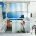 thumbnail image 1 of Ambesonne Greek Shower Curtain, Sunset Santorini Island, 69"Wx84"L, Turquoise and Blue, 1 of 3