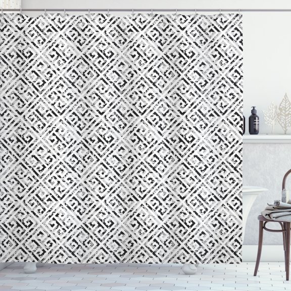 Ambesonne Greek Shower Curtain, Tile Design Camo Pattern Art, 69"Wx70"L, Dark Pine