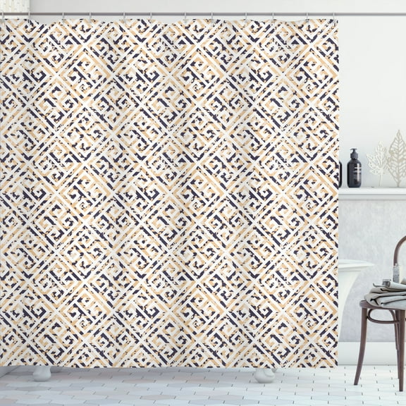 Ambesonne Greek Shower Curtain, Tile Design Camo Pattern Art, 69"Wx70"L, Ecru Quartz