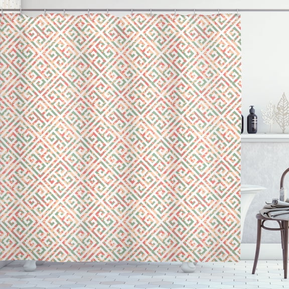 Ambesonne Greek Shower Curtain, Tile Design Camo Pattern Art, 69"Wx84"L, Peach and White