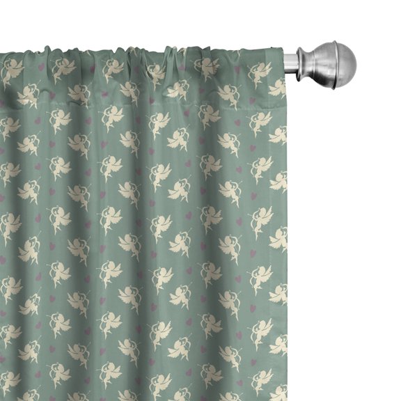 Ambesonne Green Window Curtains, Greek Love Cupid, Each 28" W x 63" L, Jade Green Purple Cream