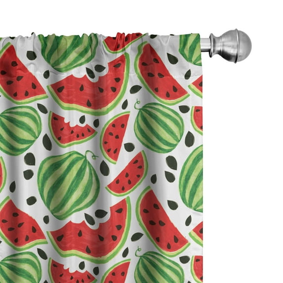 Ambesonne Green Abstract Window Curtains, Watermelon, Each 28" W x 63" L, Dark Pink Evergreen and White