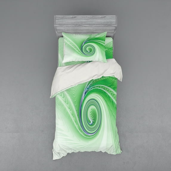 Ambesonne Green Bedding Set 3 Pcs, Abstract Fractal Spirals, Twin, Green