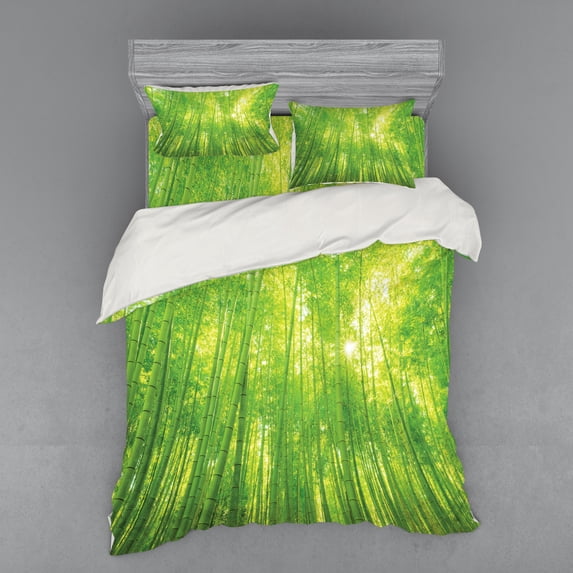 Ambesonne Green Bedding Set 4 Pcs, Exotic Wildlife Scenery Print, Queen, Green