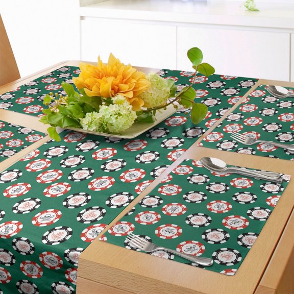 Ambesonne Green Black Table Runner & Placemats, Chips Pirate, Placemat 4 pcs + Runner 16"x72", Jade Green Red