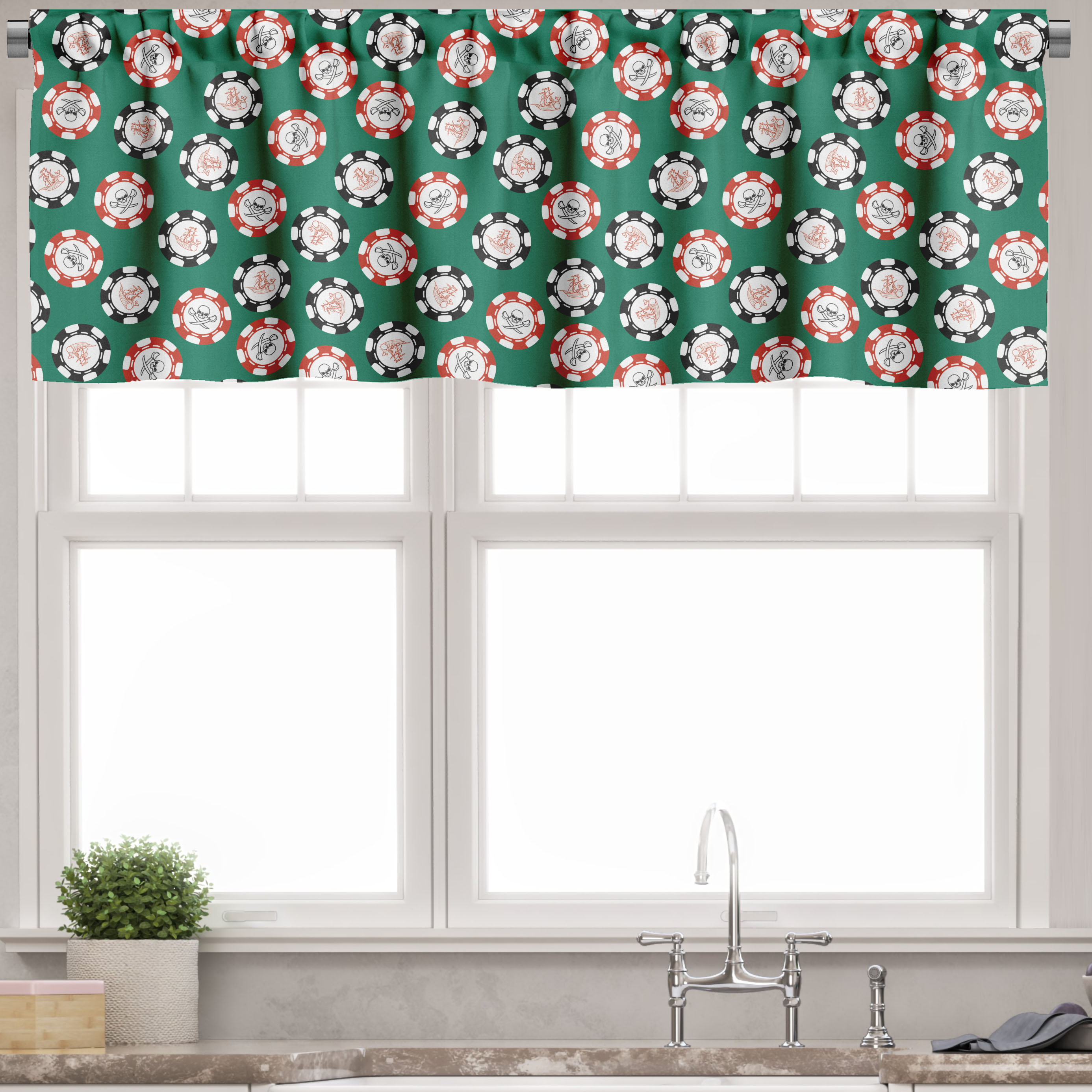 Ambesonne Green Black Window Valance, Chips Pirate, 54" X 12", Jade Green Red - image 1 of 5